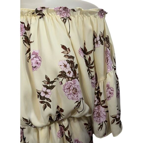 Off Shoulder Floral Peplum Blouse S Cottagecore Feminine Boho Ruffle Pastel Top - Picture 7 of 12